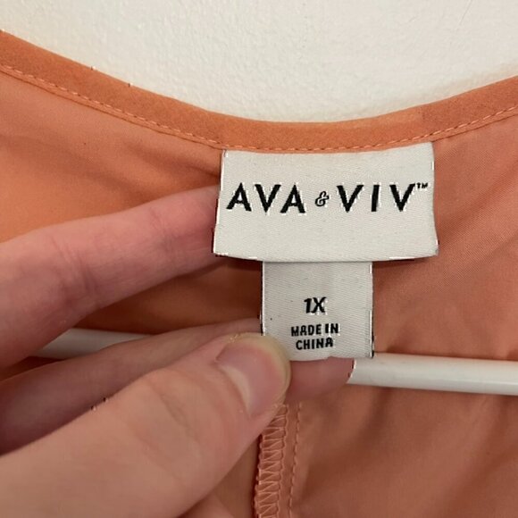 AVA & VIV Plus Size Floral Pleated Midi Dress Peach Pink Orange Hi-Lo 1X NO BELT - Picture 5 of 16